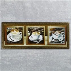 Часы-картина настенные, серия: Кухня, "Кофейная церемония", 35 х 100 см, микс