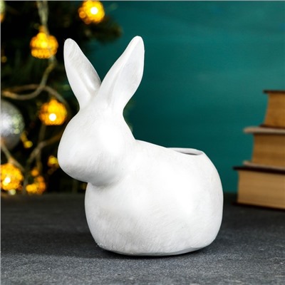 Фигурное кашпо "Кролик" белый перламутр, 15х15 см