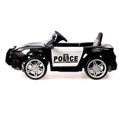 Электромобиль POLICE, EVA колеса, кожаное сиденье, цвет чёрный глянец