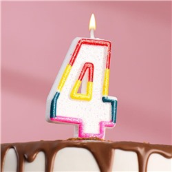 Свеча для торта с блестками «Блестящий ободок», цифра "4" , 7 см