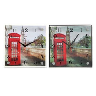 Часы настенные, серия: Город, "Английская телефонная будка", 25х25  см, микс