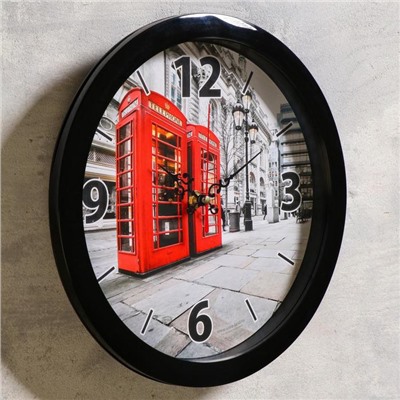 Часы настенные "Телефонные будки", чёрный обод, 28х28 см