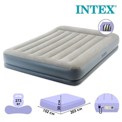 Кровать надувная Pillow Rest Queen,152 х 203 х 30 см, с встроенным насосом, с подголовником, 64118 INTEX