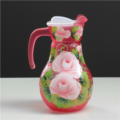 Набор для сока с подносом "Розы" художественная роспись, 6 стаканов 1250/200 мл, красный