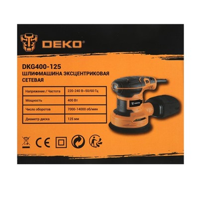 Шлифмашина эксцентриковая DEKO DKG400-125, 400 Вт, d=125 мм, 7000-14000 об/мин