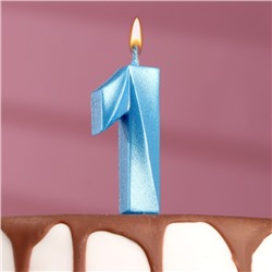 Свеча в торт "Грань", цифра "1", голубой металлик, 7.8 см