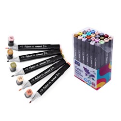 Художественный набор двухсторонних маркеров Mazari Fantasia 24 цвета Grey-pastel colors (серо-пастельные цвета), пишущие узлы 3.0-6.2 мм