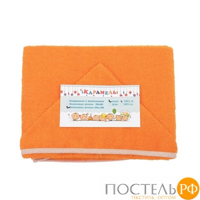 Полотенце с капюшоном, махра цв апельсин, вышивка Мишка 60х120