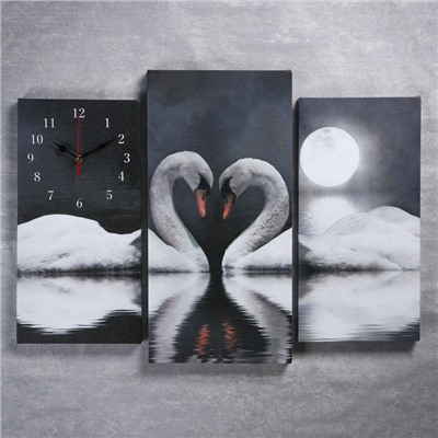 Часы настенные модульные «Пара лебедей при лунном свете», 60 × 80 см