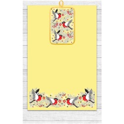 Кухонный набор Снегири (полотенце 39х60, прихватка 14,5х22) желтый, хлопок 100%, 200г/м2