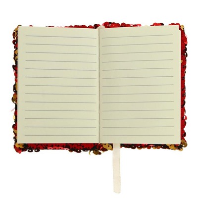 Записная книжка подарочная формат А7, 80 листов, линия, Пайетки двухцветные красно-золотистые