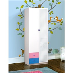 Шкаф 2-х дверный с зеркалом «Радуга», 800 × 490 × 2100 мм, цвет белый/ярко-розовый/синий