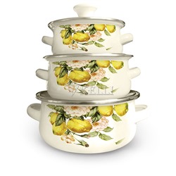 Набор посуды Kelli KL-4451 Эмаль 6пр 0,5л 0,7л 1,1л(Лимоны) (12) оптом