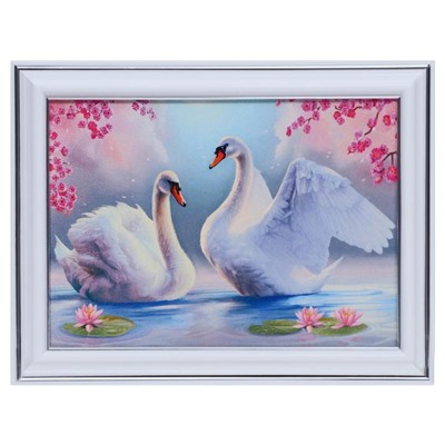 Картина "Лебеди в пруду с лилиями" 13х18 (16х21)см