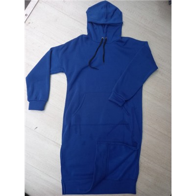 Туника-платье на флисе с карманом кенгуру ярко-синяя UM37