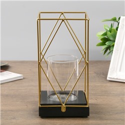 Подсвечник металл, стекло на 1 свечу "Ромб золотой в прямоугольнике" чёрн. 22,8х11,5х11,5см
