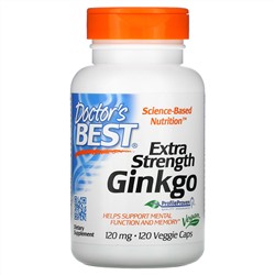 Doctor's Best, Гинкго с повышенной силой действия, 120 мг, 120 растительных капсул