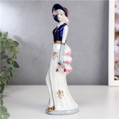 Сувенир керамика "Мадмуазель в платье с разрезом, с цветком" кобальт 22,5х6,5х7,3 см