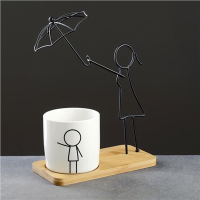 Горшок "Под зонтиком" на деревянной подставке, 27*20*10см