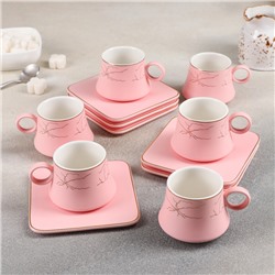 Набор кофейный «Мейси», 12 предметов: 6 чашек 100 мл, 6 блюдец 11 см, цвет розовый
