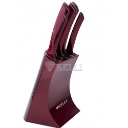 Ножи Kelli KL-2108 5пр+подставка красные ручки (6шт)