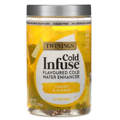 Twinings, Cold Infuse,  Flavoured Cold Water Enhancer, Lemon & Ginger, 12 Infusers, 1.06 oz (30 g)