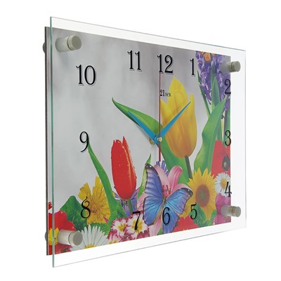 Часы настенные, серия: Цветы, "Бабочка и цветы", 25х35  см, микс