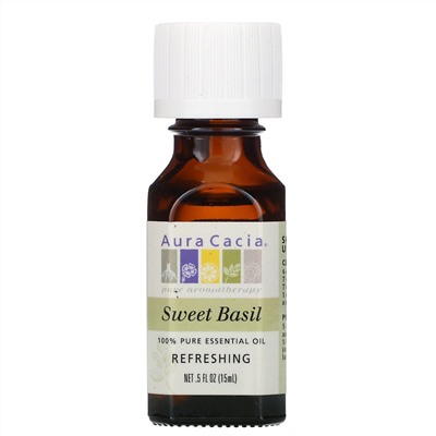 Aura Cacia, 100% Pure Essential Oil, Sweet Basil, .5 fl oz (15 ml)
