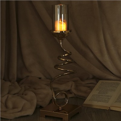 Подсвечник металл, стекло на1 свечу "Спираль" золото 44х13х13 см