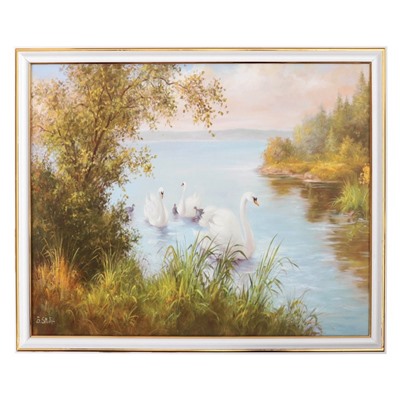Картина "Лебеди" 35х28 (38х31) см