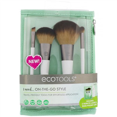 EcoTools, Набор кистей для макияжа на ходу, 4 кисти, карманный размер