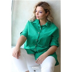 Рубашка Size plus под лён Зеленая K298