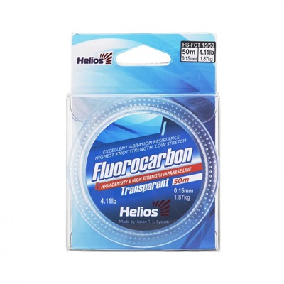 Леска флюорокарбон Helios Fluorocarbon 0,15мм 50м Transparent HS-FCT 15/50
