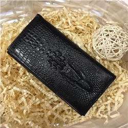 Мужской кошелёк-портмоне Borman из прочной эко-кожи под рептилию черного цвета.