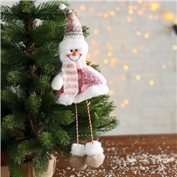 Мягкая подвеска "Снеговик в розовых пайетках-длинные ножки" 13х30 см