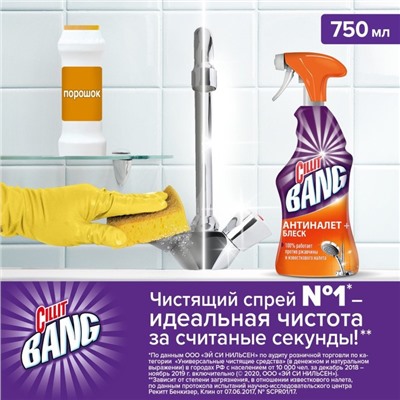 Чистящее средство Cillit Bang "Антиналёт и блеск", спрей, для ванной комнаты, 750 мл