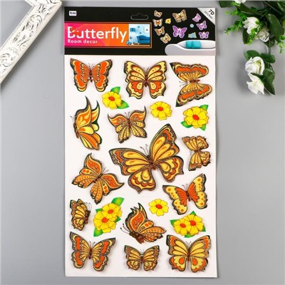 Наклейка пластик 3D глиттер "Бабочки и цветы" МИКС 49,5х30 см