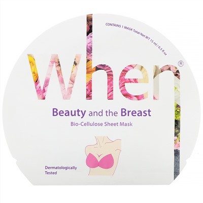 When Beauty, Beauty and the Breast, Bio-Cellulose Sheet Mask, 2 Sheets, 0.5 fl oz (15 ml) Each