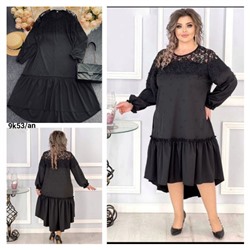 Платье Size Plus лайт волан + вставки гипюр черное K53