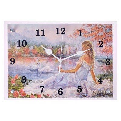 Часы настенные, серия: Люди, "Девушка и лебеди", 25х35  см, микс