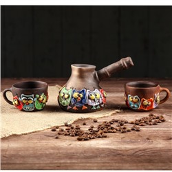 Кофейный набор 3 предмета "Совушки"  турка 350 мл, 2 чашки