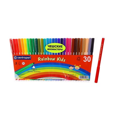 Фломастеры 30 цветов, Centropen 7550/30 Rainbow Kids, пластиковый конверт, линия 1.0 мм