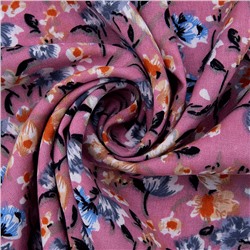 Ткань на отрез штапель 150 см D048-2 Цветы на розовом
