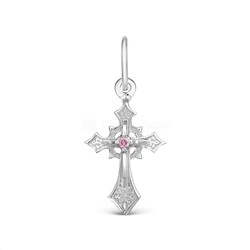 Крест из серебра с фианитом родированный - 2,6 см