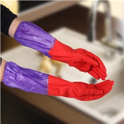 Перчатки хозяйственные резиновые с утеплителем, размер L, длинные манжеты, 110 гр, цвет красный