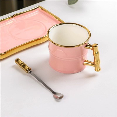 Чайная пара с ложкой «Сладкая вата», 200 мл, блюдце 24×11 см, цвет розовый