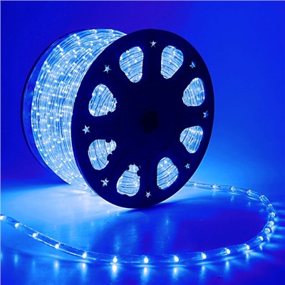 LED шнур 11 мм, круглый, 100 м, фиксинг, 2W-LED/м-24-220V в компл. набор д/подкл. Синий