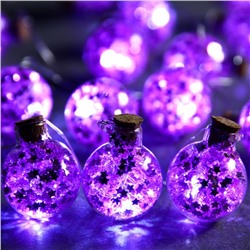 Гирлянда «Нить» 1.6 м с насадками «Фиолетовые шарики», IP20, прозрачная нить, 15 LED, свечение белое, ААх2