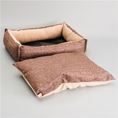 Лежанка под замшу с двусторонней подушкой,  54 х  42 х  11 см, мебельная ткань, микс цветов