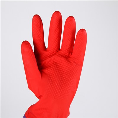 Перчатки хозяйственные резиновые с утеплителем, размер L, длинные манжеты, 110 гр, цвет красный